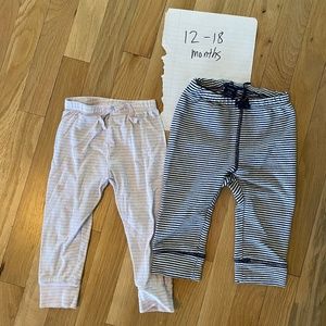 2 pairs Lot Baby Gap Striped Pink Navy Leggings/Joggers 12-18mo and 18-24mo